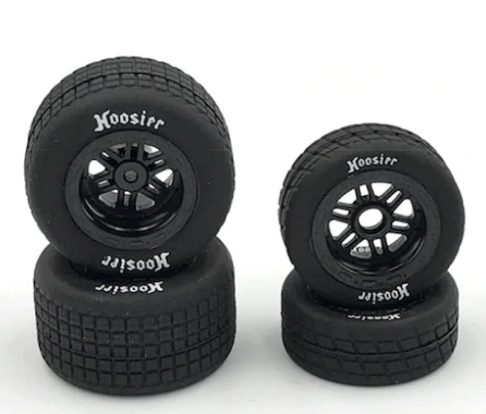 1RC5530 FR/RR Soft Tires & Black Wheels, Hoosier, 1/18 Midget (4)