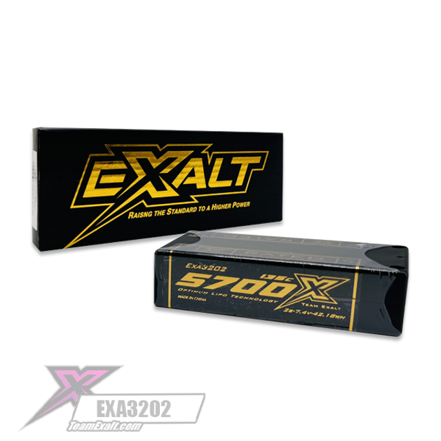 EXA3202 EXALT X-RATED 2S 135C HARDCASE SHORTY LIPO BATTERY(7.4/5700 mAh)5MM BULLET