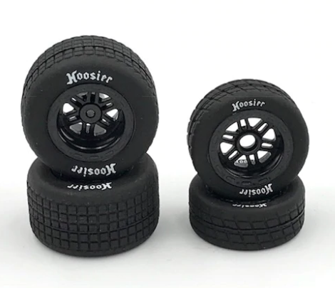 1RC5528 FR/RR Tires & Black Wheels, Hoosier, 1/18 Midget (4)