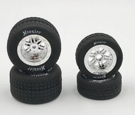 1RC5529 FR/RR Soft Tires & Chrome Wheels, Hoosier, 1/18 Midget (4)