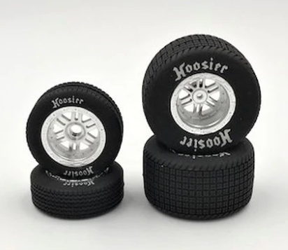 1RC5531 FR/RR Soft Tires & Chrome Wheels, Hoosier, 1/18 Sprint (4)