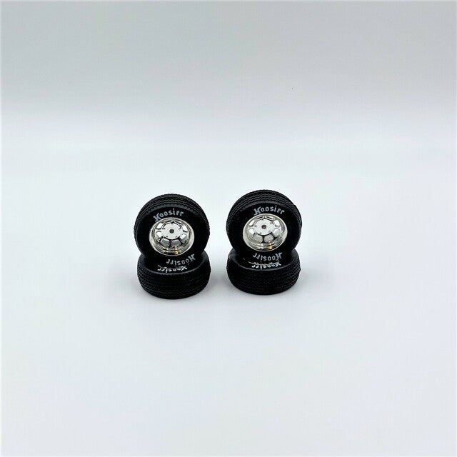 1RC5545 FR/RR Tires & Chrome Wheels, 1/18 Modified (4)