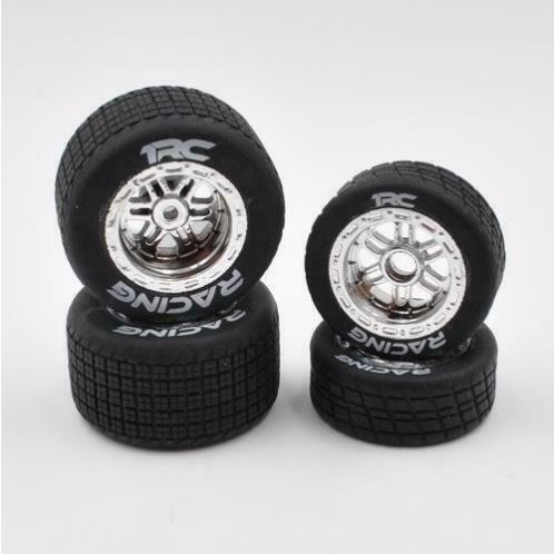 1RC5520 FR/RR Tires & Wheels, Silver Chrome, 1/18 Midget