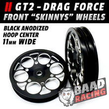 Load image into Gallery viewer, BAAD01 GT2 &quot;SKINNYS&quot; - GLUE TYPE FRONT WHEELS - HOOP CENTERS - BLACK
