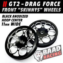 Load image into Gallery viewer, BAAD01 GT2 &quot;SKINNYS&quot; - GLUE TYPE FRONT WHEELS - HOOP CENTERS - BLACK
